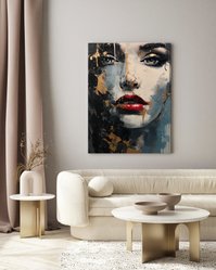 Obraz Zmysłowy PORTRET Kobiety Czerwone Usta Styl Glamour 80x120cm - Miniaturka zdjęcia nr 5