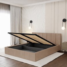 Łóżko tapicerowane 140x200 premium z pojemnikiem do sypialni beżowe wezgłowie 107 cm - Miniaturka zdjęcia nr 6