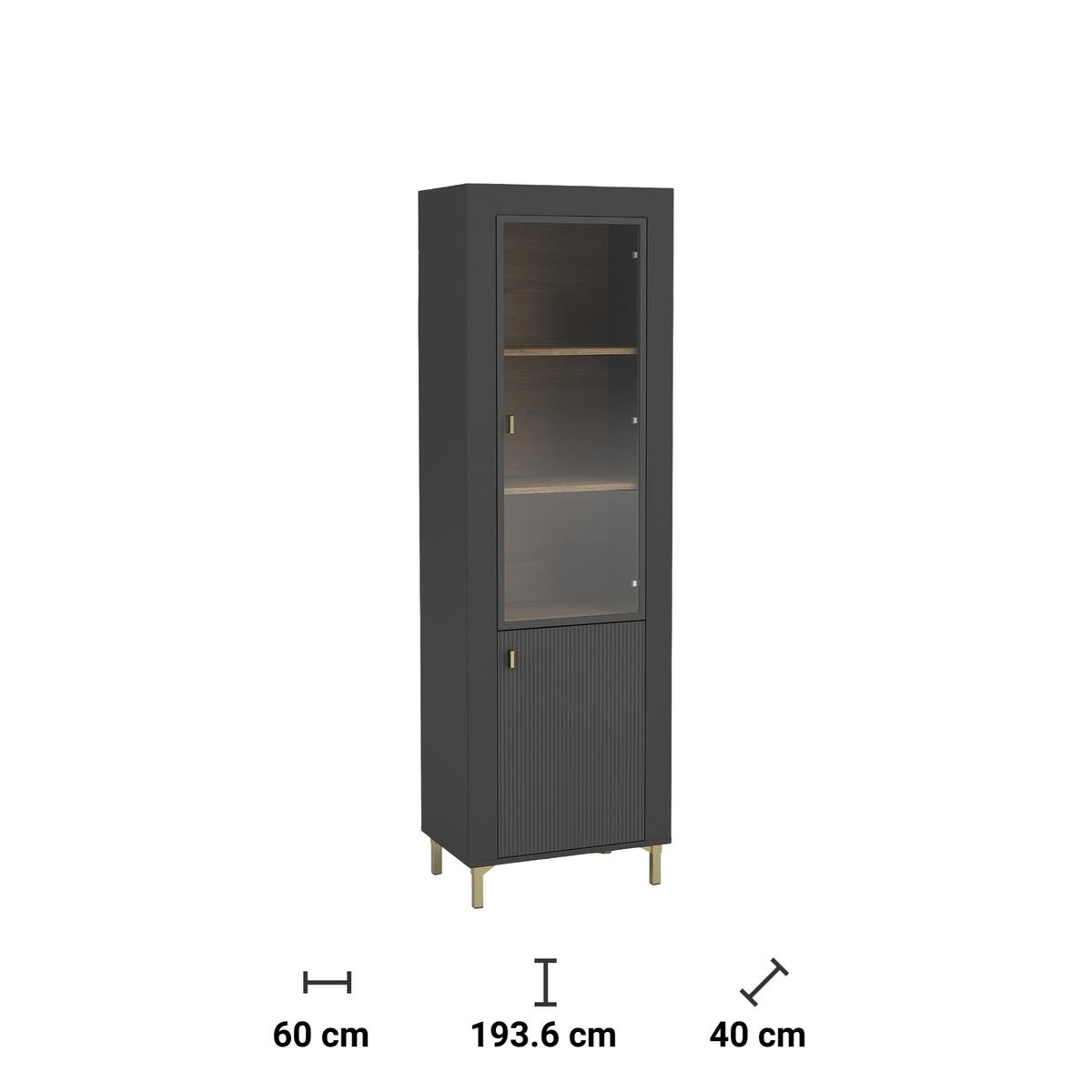 Witryna 60x40x193,6 cm Mossa z dwoma drzwiczkami czarny do salonu nr. 4