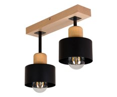 Lampa sufitowa 30x12x25 cm dwupunktowy spot z drewna i metalu gwint E27 czarna do salonu - Miniaturka zdjęcia nr 1