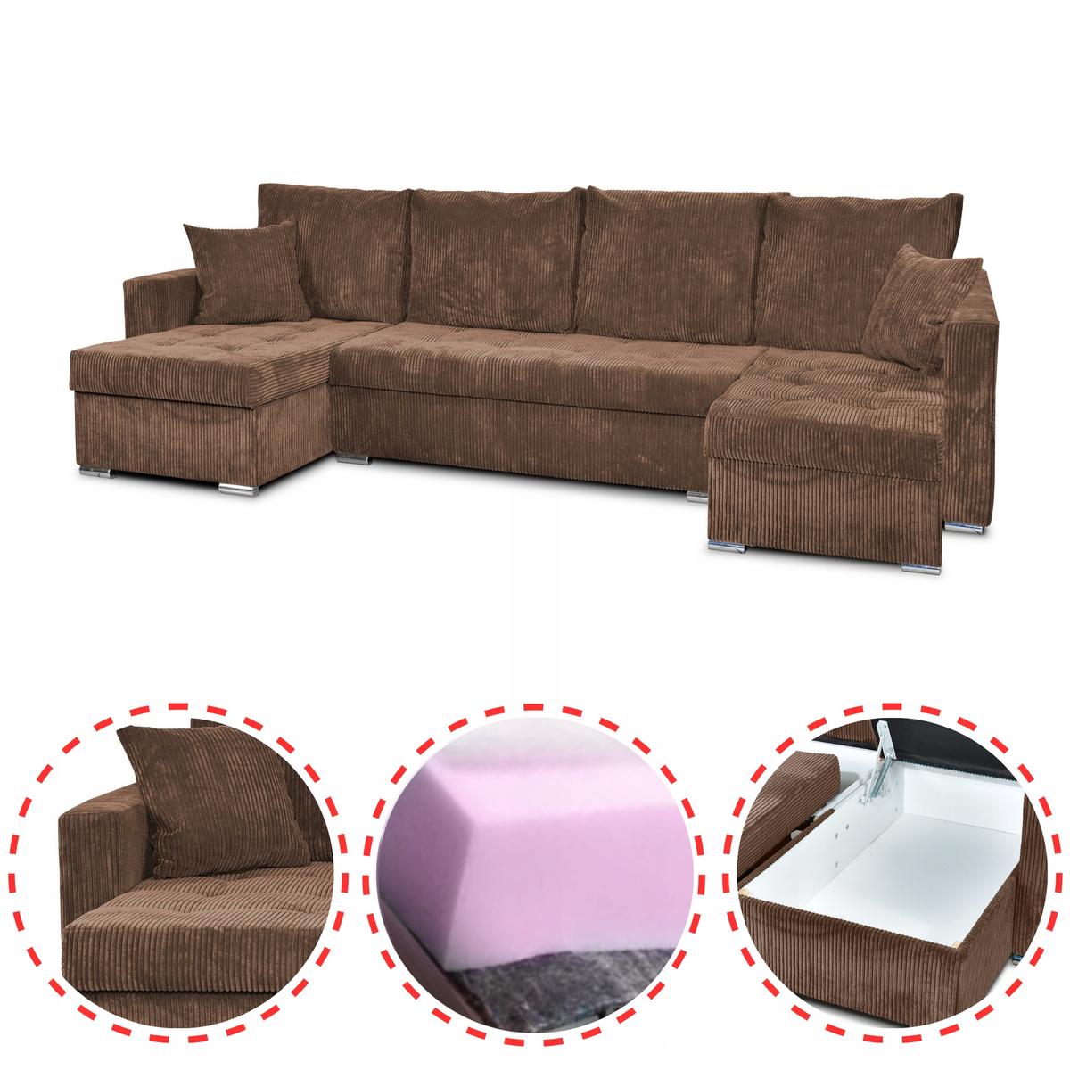 Narożnik Bonito BIG 296x74x104 cm kształt U z funkcją spania i przechowywania Anafi sztruks brąz nr. 2