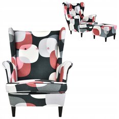 Fotel uszak z podnóżkiem kolorowe łaty nowoczesny