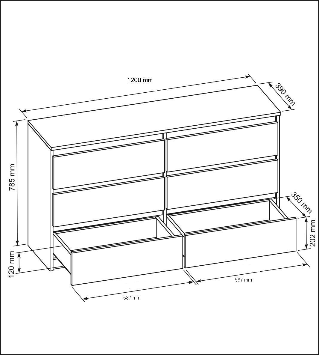 Komoda 120x39x78,5 cm z 6 szufladami czarny połysk do salonu i sypialni od producenta nr. 2