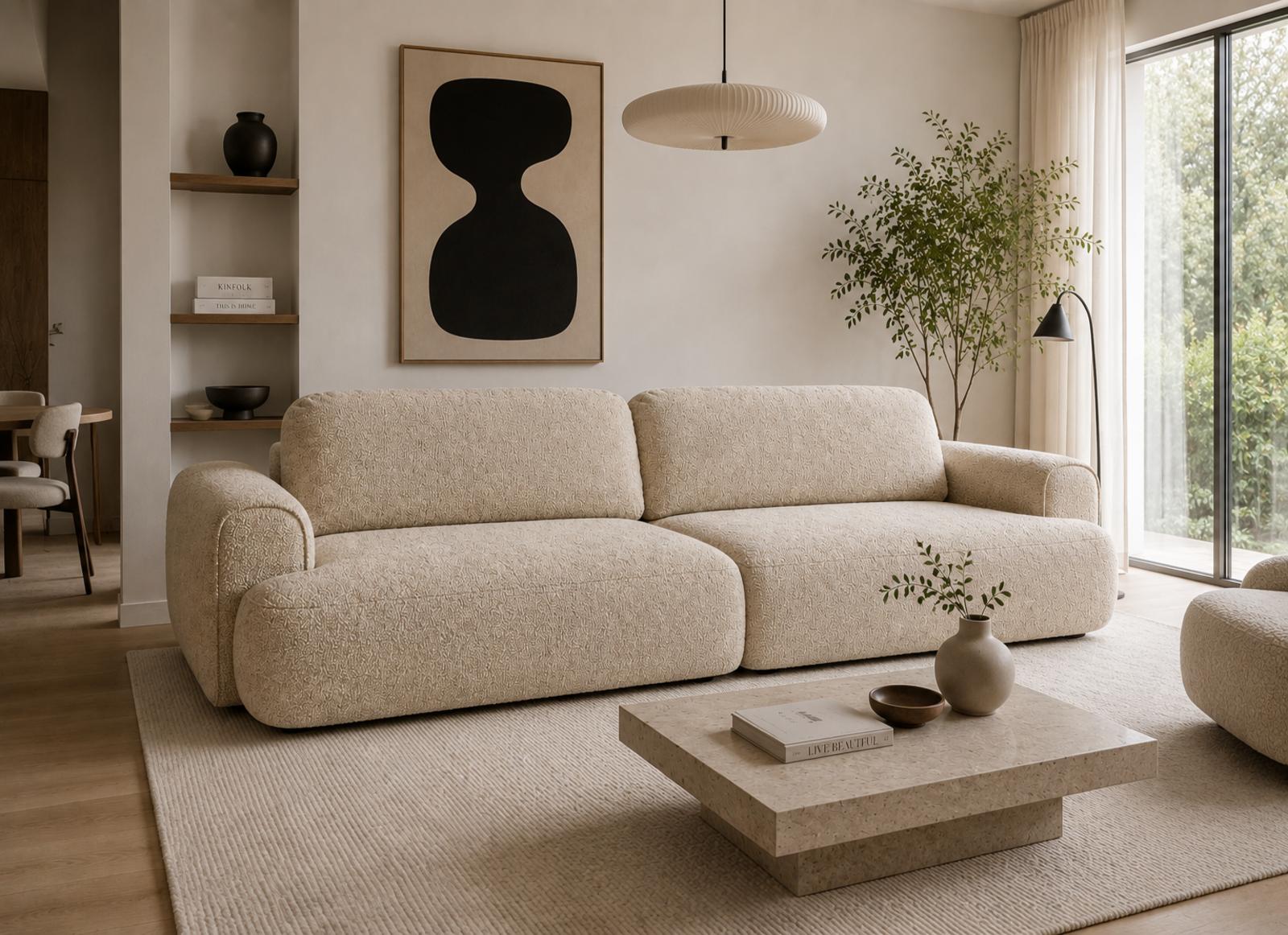 Kanapa z funkcją spania ITALY 250x100x82 cm FLOW 03 trzyosobowa sofa rozkładana beżowa