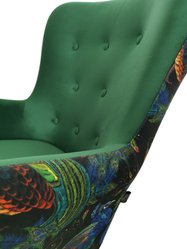 Fotel skandynawski GRANDE 80x93x80 cm zielony we wzory pawie do salonu - Miniaturka zdjęcia nr 6