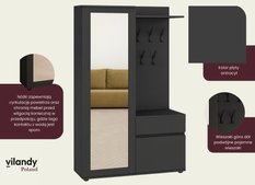 Garderoba do przedpokoju DUO 190x90x40 cm z lustrem wieszakami szafka na buty antracyt loft - Miniaturka zdjęcia nr 2
