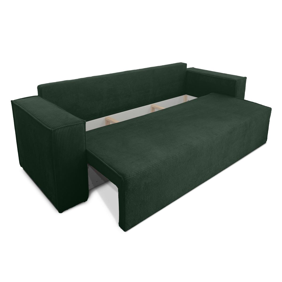 Kanapa Verona 248x96x93 cm z funkcją spania i pojemnikiem sprężyny bonell sztruks butelkowa zieleń do salonu nr. 6