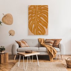 Obraz Do Sypialni Pomarańczowy Liść Monstery Styl Boho 80x120cm - Miniaturka zdjęcia nr 3