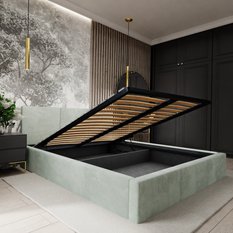 Łóżko tapicerowane do sypialni 180x200x100 cm podwójne z pojemnikiem modne miętowe - Miniaturka zdjęcia nr 10