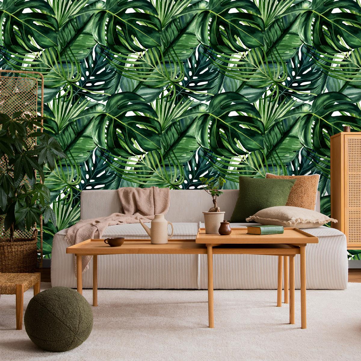 Tapeta Do Salonu Egzotyczne LIŚCIE Rośliny Monstera Palmy Bananowiec  nr. 4