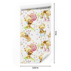 Tapeta dla dziewczynek misie kwiaty rośliny liście  - Miniaturka zdjęcia nr 2