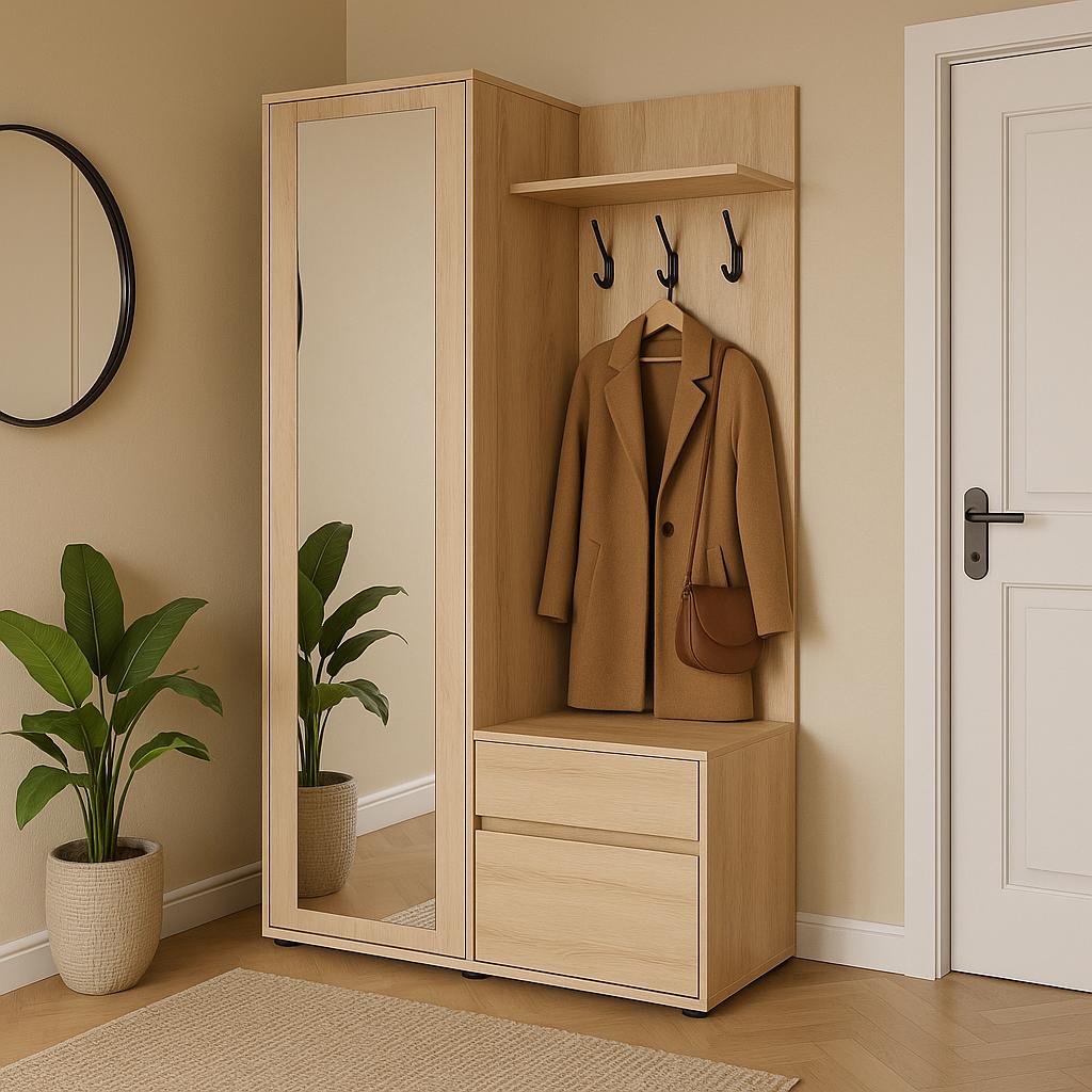 Garderoba do przedpokoju DUO 180x95x35 cm z lustrem wieszakami szafka na buty dąb sonoma