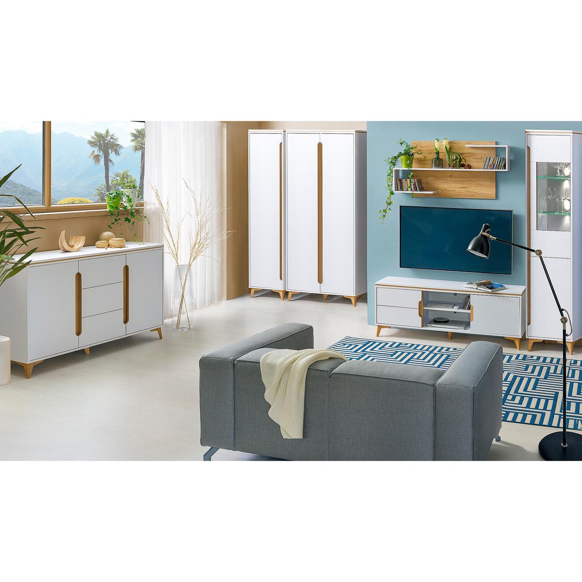 Witryna 46,8x40x199,6 cm Gappa z dwoma drzwiczkami biały brylantowy jesion górski do salonu nr. 3