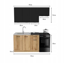 Zestaw mebli kuchennych Mix 170 szafki do kuchni stojące wiszące dąb evoke / ryflowane czarny z blatem district dark - Miniaturka zdjęcia nr 3