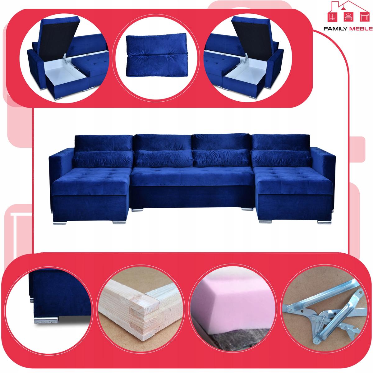 Narożnik Varius BIG 297x74x140 cm kształt U z funkcją spania i przechowywania do salonu Royal niebieski nr. 4