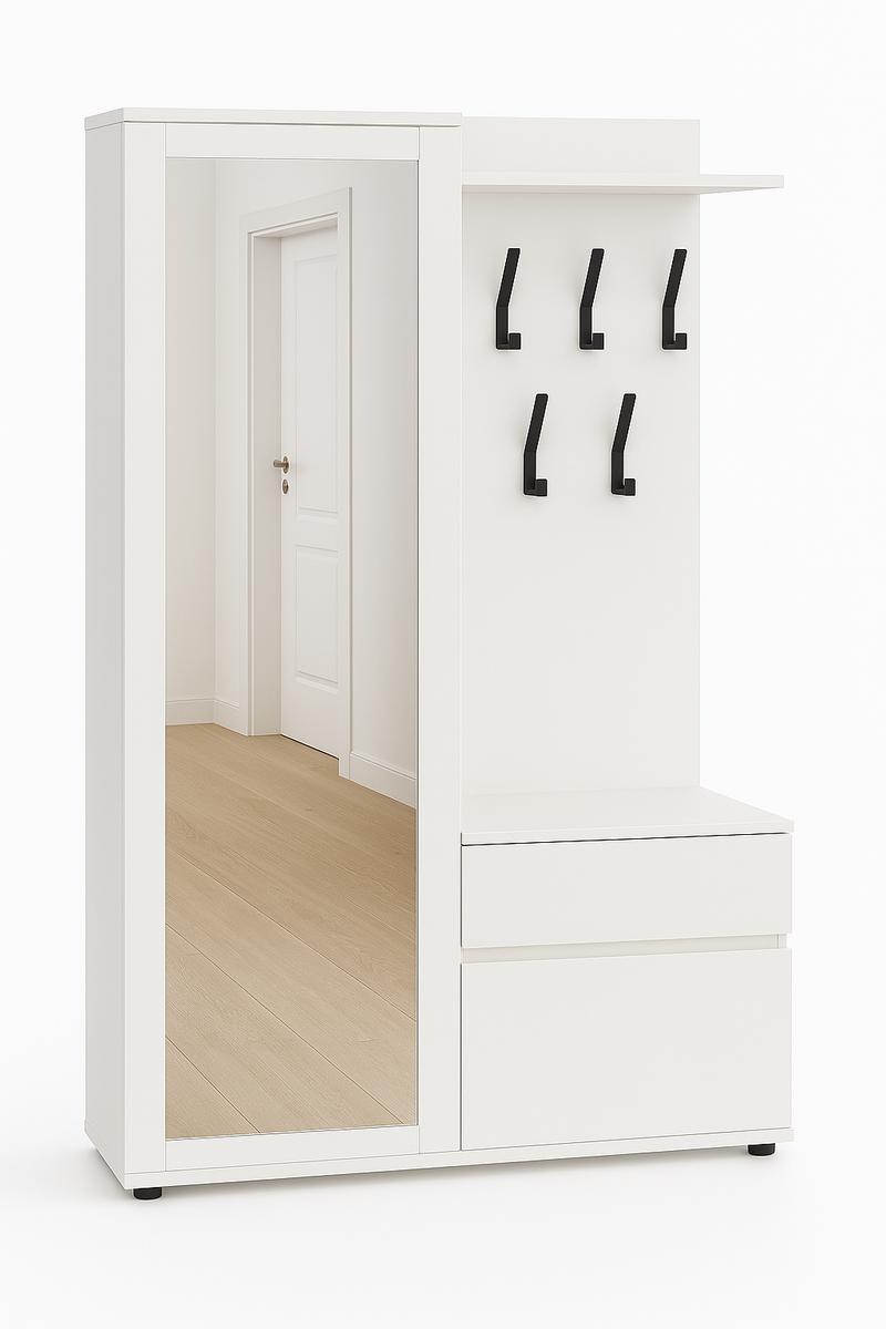 Garderoba do przedpokoju DUO 190x90x40 cm z lustrem wieszakami szafka na buty biała nr. 2