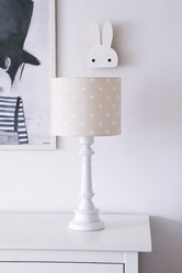 Lampa stołowa 25x25x55 cm beżowa w kropki ze ściemniaczem drewno olejowane - Miniaturka zdjęcia nr 5