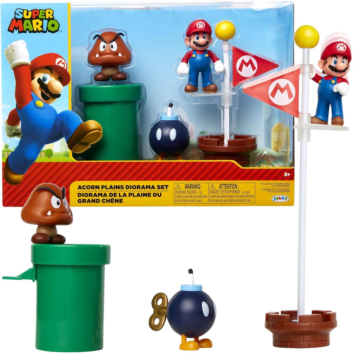 FIGURKI MARIO + GOOMBA + BOB-OMB SUPER MARIO JAKKS PACIFIC ACORN PLAINS DIORAMA SET  nr. 1