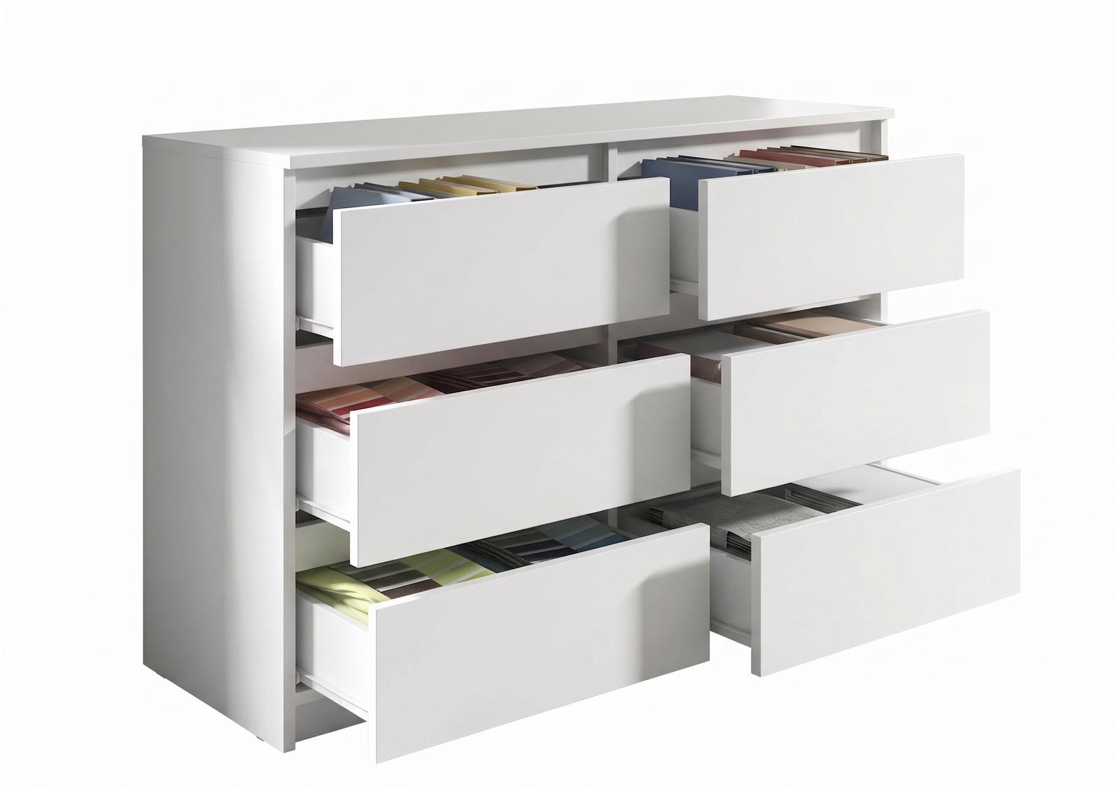 Komoda 120 cm mega cena MARTUSIA 72x120x40 cm z 6 szufladami biała do salonu i sypialni nr. 11