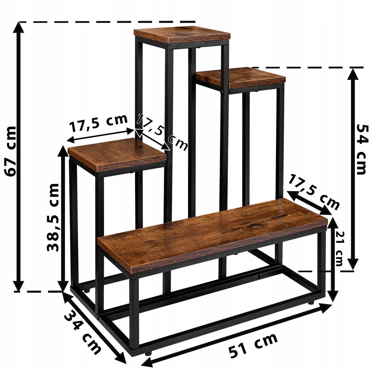 Kwietnik stojący ANTIRES 51x67x34 cm loft stojak na kwiaty do salonu czarny postarzany dąb nr. 3