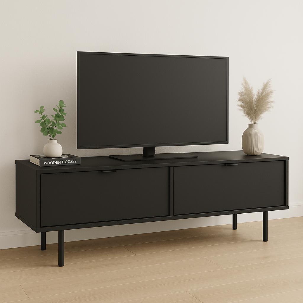Szafka stojąca RTV AURA 140x33x30 cm na nóżkach do salonu czarny