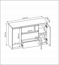 Komoda 120 cm z 2 drzwiami i 3 szufladami antracyt front lancelot do salonu - Miniaturka zdjęcia nr 2