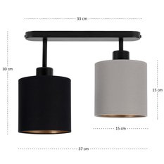 Lampa sufitowa 37 x 15 x 30 cm dwupunktowy spot gwint E27 czarna z szaro-czarnymi abażurami do salonu - Miniaturka zdjęcia nr 4