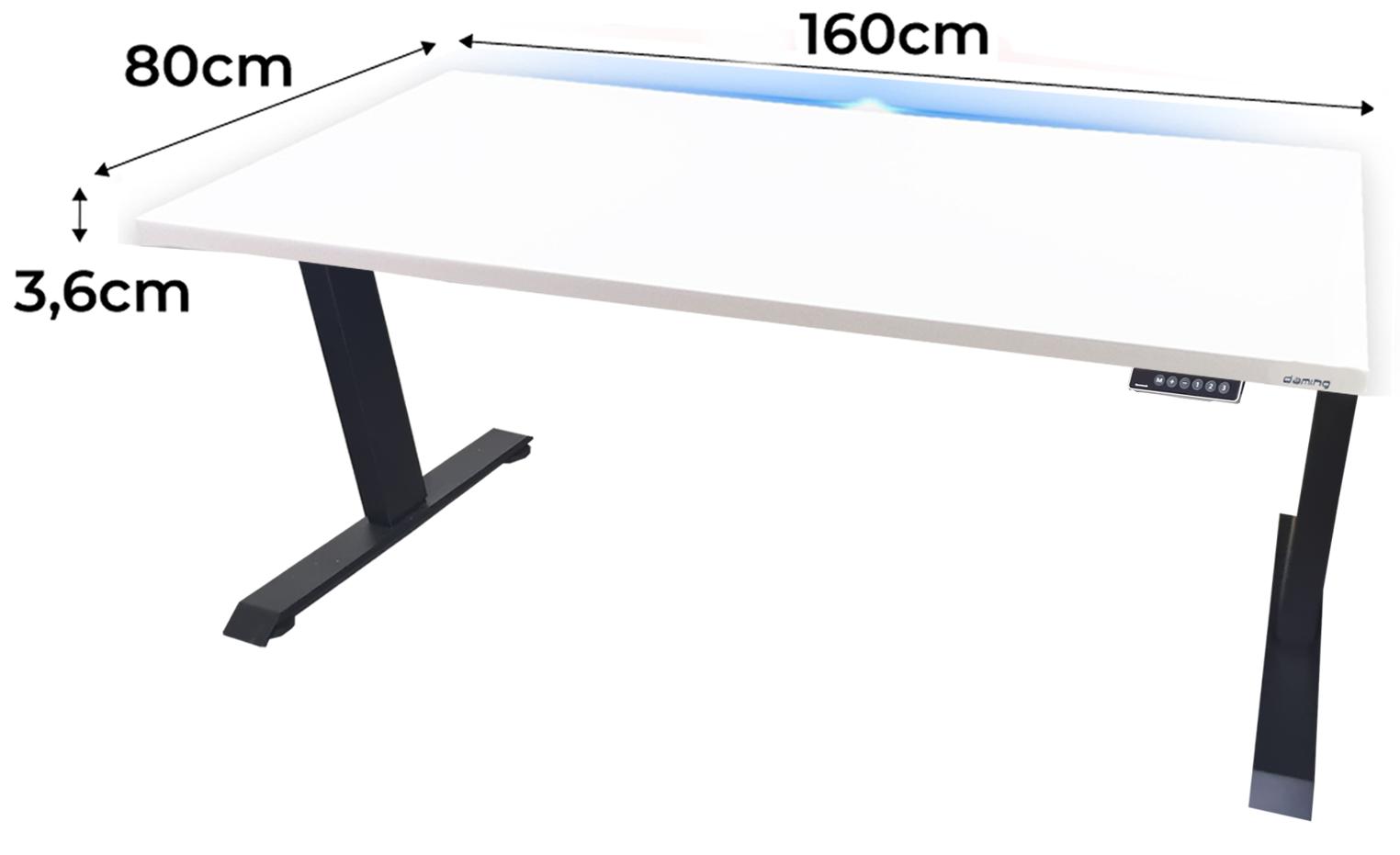 Biurko gamingowe elektryczne model 1 TOP 160x80x70-118 cm regulowane nogi LED RGB pilot białe nr. 2