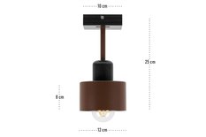 Lampa sufitowa 12x12x25 cm jednopunktowy spot z drewna i metalu gwint E27 brązowo-czarna do salonu - Miniaturka zdjęcia nr 3