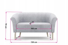 Sofa ESPERO 136x57x70 cm dwuosobowa w stylu skandynawskim welur zielona do salonu - Miniaturka zdjęcia nr 6