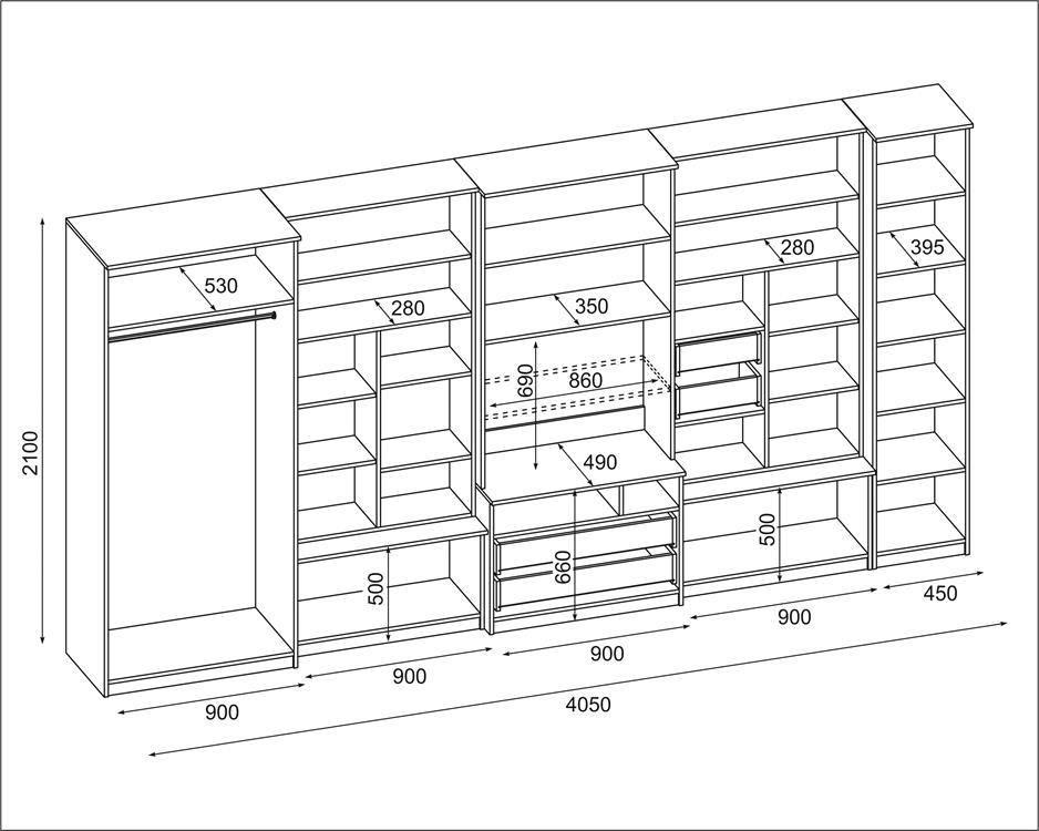 Meblościanka z szafą LENA 405x210x53 cm zestaw mebli do salonu witryna RTV Sonoma jasna Sonoma ciemna MDF  nr. 2