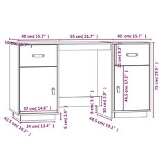 Biurko 135x50x75 cm z szafkami i szufladami czarne z drewna sosnowego do pokoju lub biura czy gabinetu - Miniaturka zdjęcia nr 10