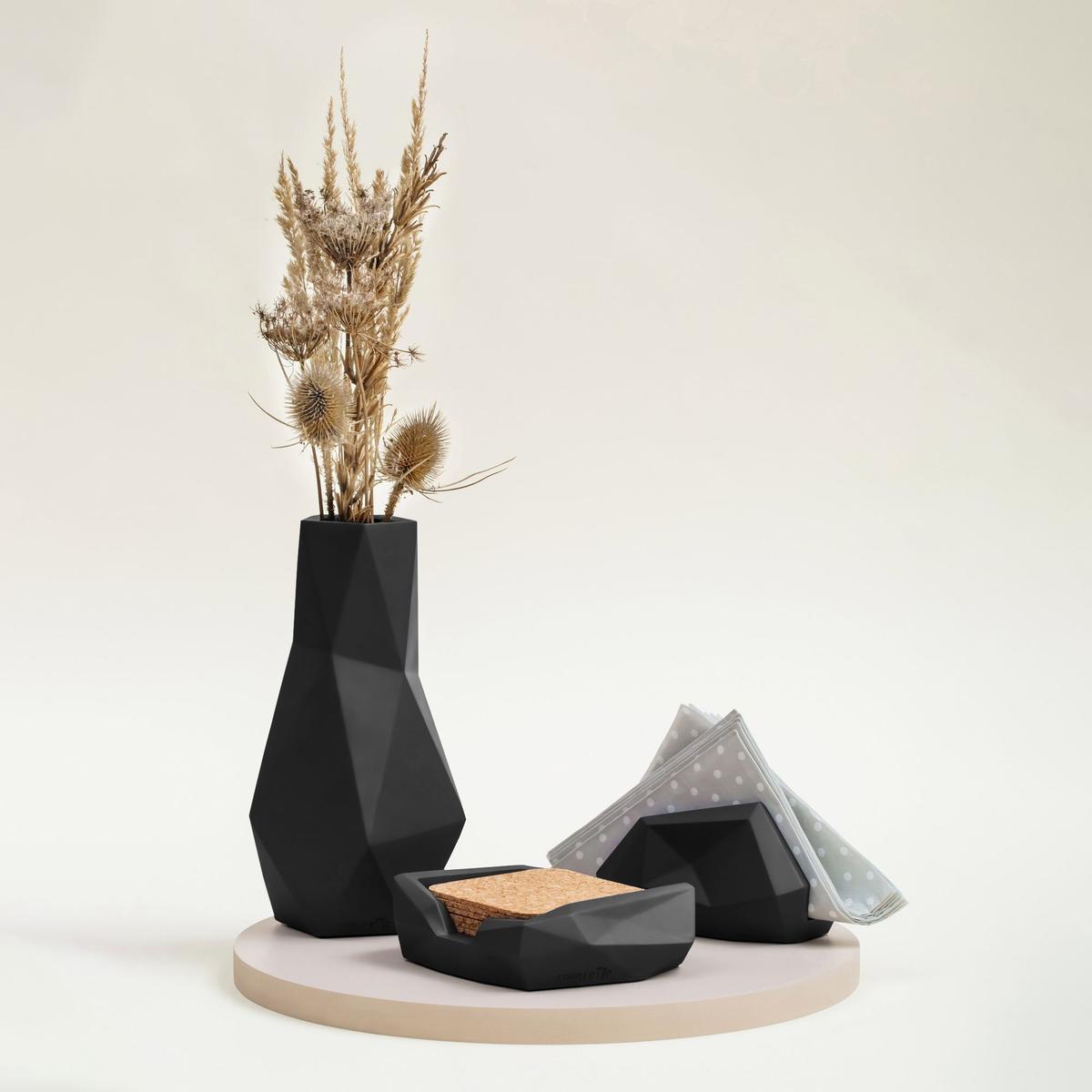 Wazon Low-Poly Black Matt Poli nr. 3