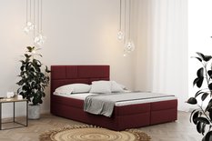 Łóżko BALI 140x200 cm z funkcją przechowywania i materacem do sypialni ciemnoczerwona