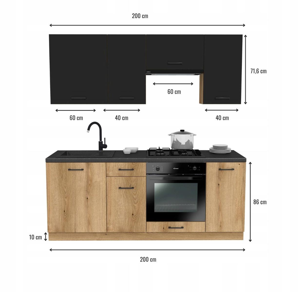 Zestaw mebli kuchenny Capri 200 cm Dąb Evoke / Czarny z blatem District Dark nr. 3