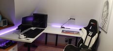 Biurko gamingowe narożne model 1 czarne LOFT metalowe nogi LED RGB pilot dla gracza 202x66x71cm - Miniaturka zdjęcia nr 10