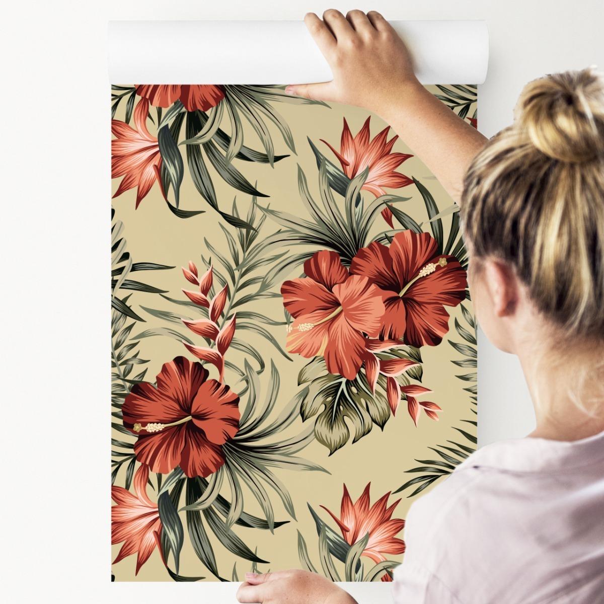 Tapeta Kwiaty HIBISKUSA Liście Tropikalne Przyroda  nr. 5