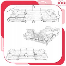 Narożnik SAVIO 370x206x85 cm kształt U z funkcją spania sztruks brązowy - Miniaturka zdjęcia nr 8