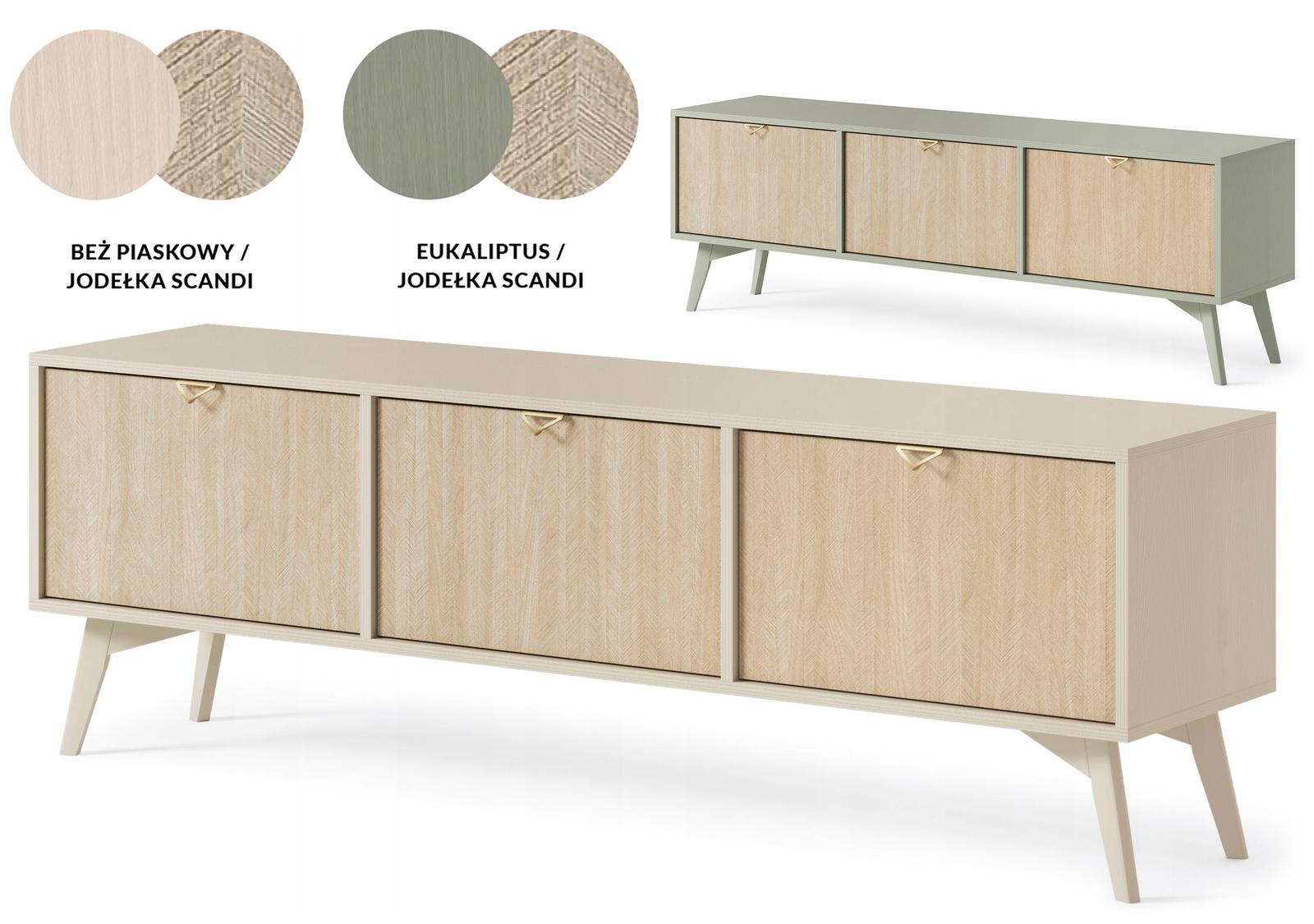 Szafka RTV 158x52x38 cm beż piaskowy/ jodełka system FOREST na drewnianych nóżkach do salonu  nr. 3