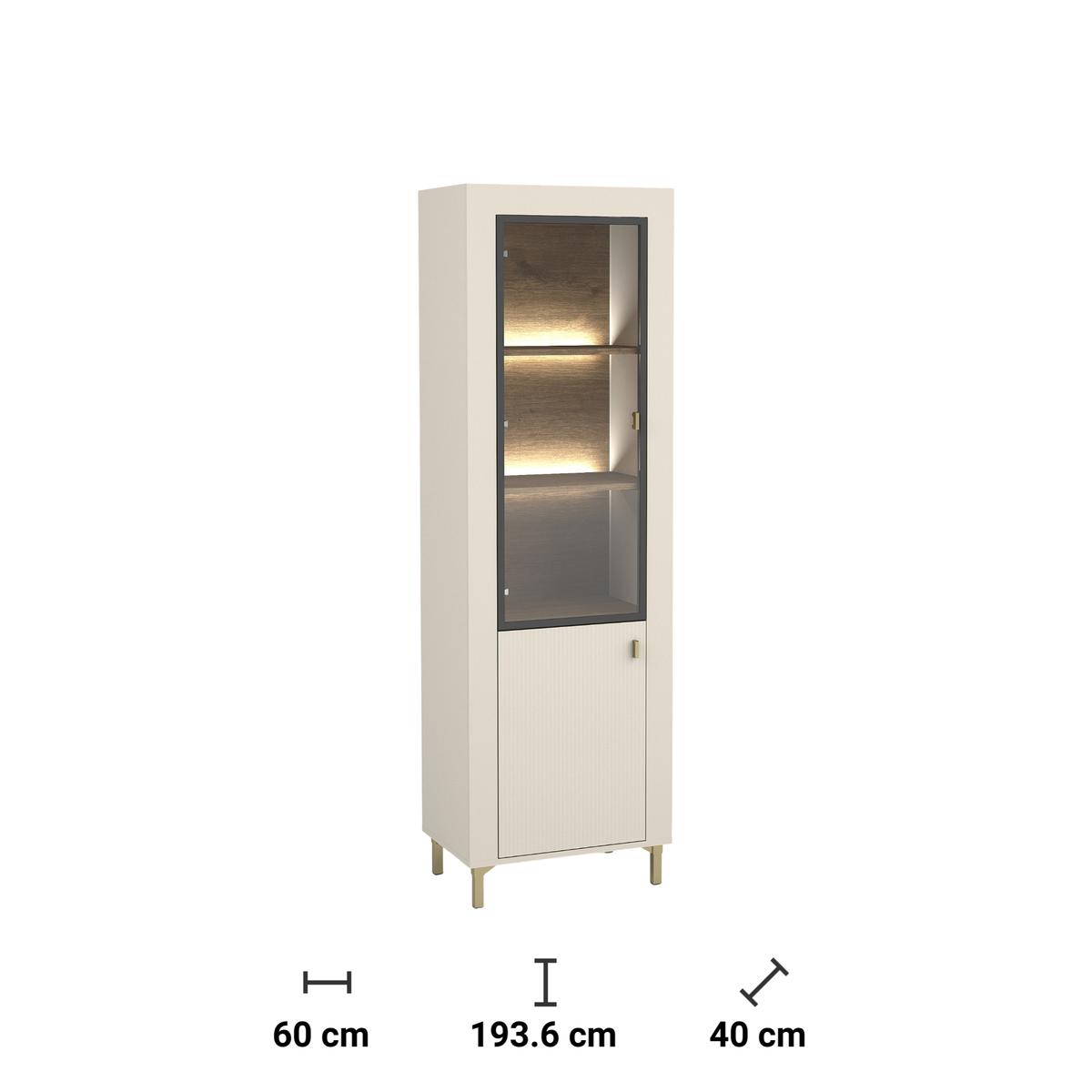 Witryna 60x40x193,6 cm Mossa z dwoma drzwiczkami i LED kaszmir do salonu nr. 4