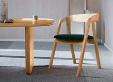 Zestaw krzeseł giętych Villa14 79x56x48 cm 4 sztuki drewniane zaokrąglone do salonu dąb naturalny siedzisko butelkowa zieleń welwet  - Miniaturka zdjęcia nr 2