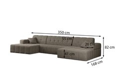 Sofa NIMES 350x82x168 cm bez funkcji spania w kształcie U pikowana do salonu NEVE szara - Miniaturka zdjęcia nr 2