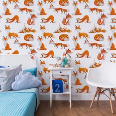 Tapeta Do Pokoju Dzieci LISKI Zwierzątka Akwarela  - Miniaturka zdjęcia nr 3