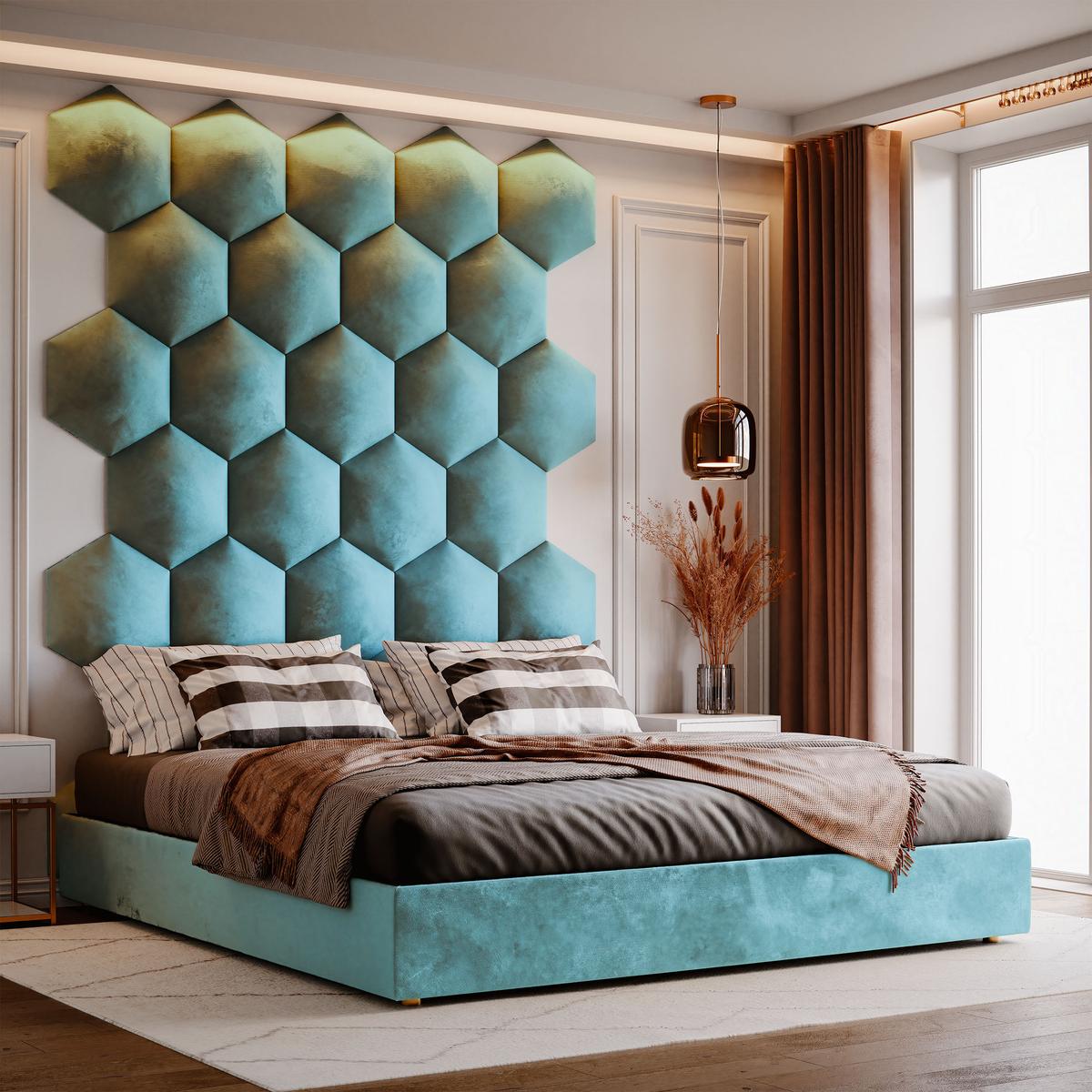 Panele tapicerowane 26x30 cm hexagon magic velvet morski nr. 3