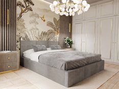 Łóżko tapicerowane do sypialni 180x200x100 cm podwójne z pojemnikiem modne szare - Miniaturka zdjęcia nr 5