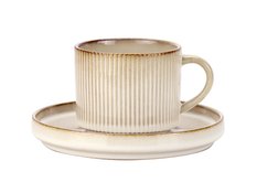 Filiżanka porcelanowa ze spodkiem 250 ml Retro Evia kremowa - Miniaturka zdjęcia nr 1