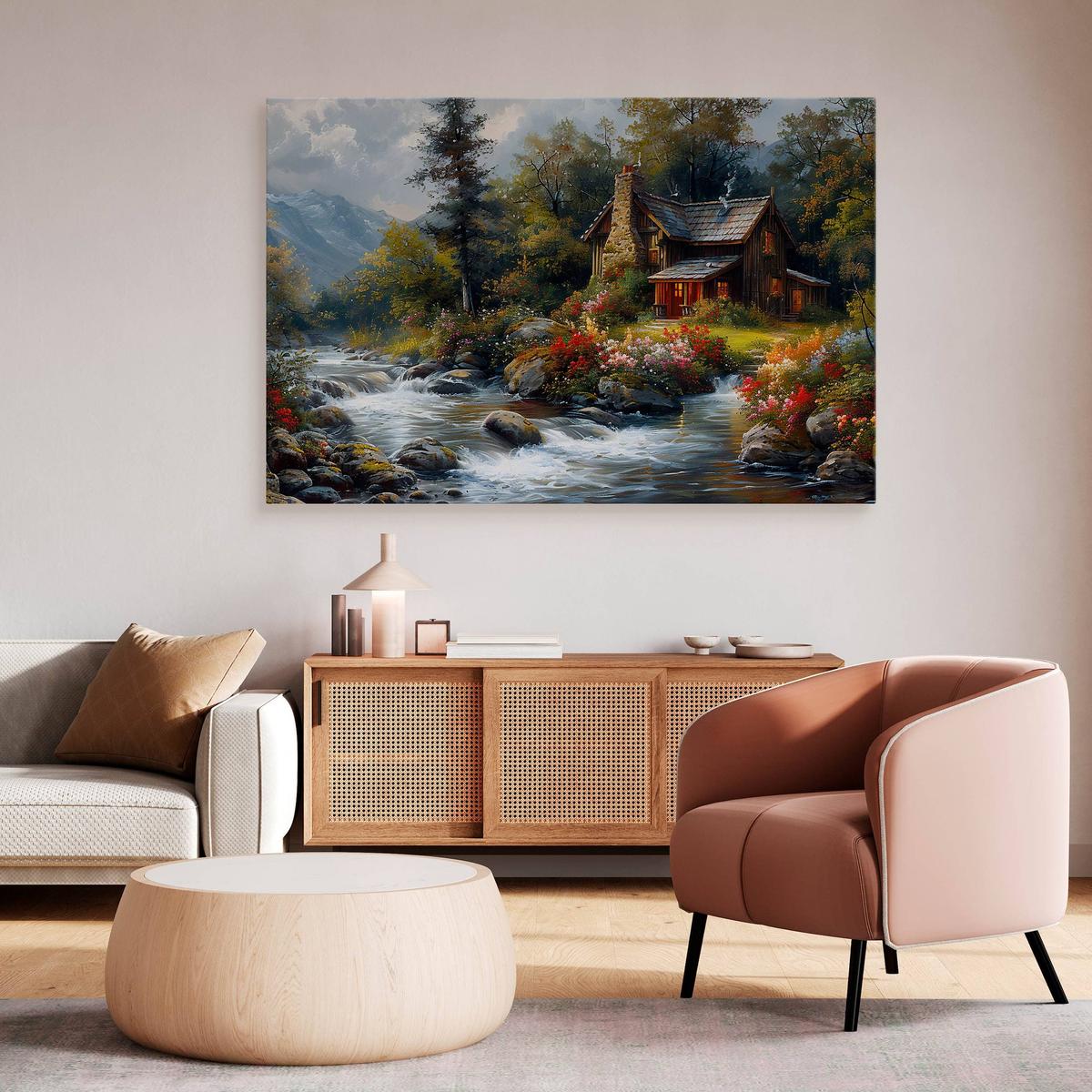Obraz Na Płótnie Krajobraz Drewniany Domek W Górach 120x80 Krajobraz Nowoczesny nr. 6