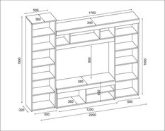 Meblościanka ANGELO 220x190x44 cm zestaw mebli do salonu witryna RTV Sonoma jasna MDF  - Miniaturka zdjęcia nr 2