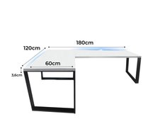 Biurko gamingowe narożne model 1 białe LOFT metalowe nogi LED RGB pilot dla gracza 180x71x60cm - Miniaturka zdjęcia nr 2