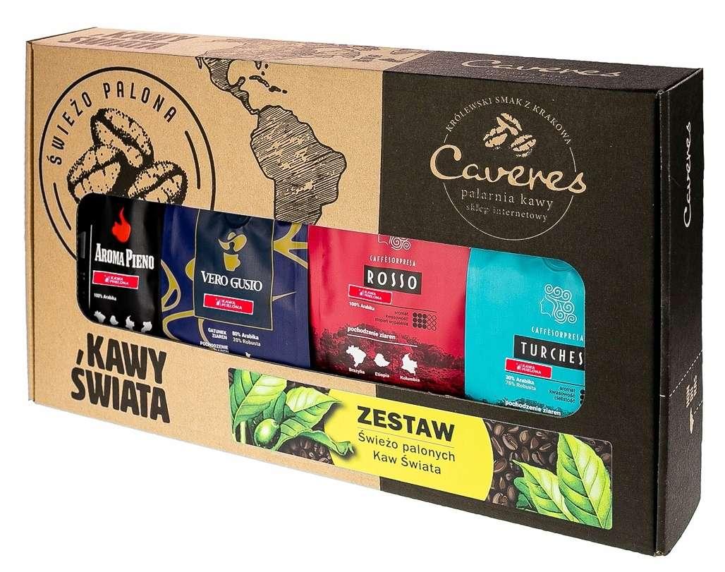 Zestaw Caveres na prezent AROMA, VERO, ROSSO i TIRCHESE Kawa mielona 1000G